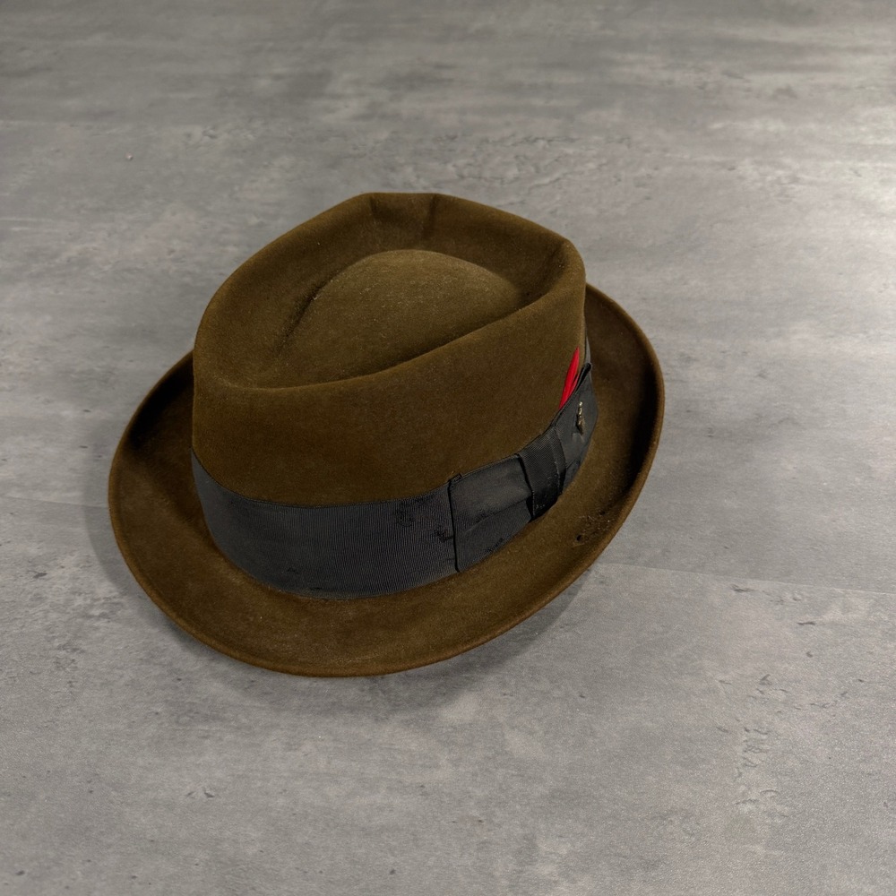 Vintage 50s 60s Champ‎ Fedora Hat Brown Fur Felt Kasmir Finish Ribbon Feather